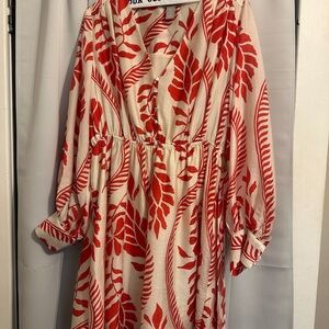 H&M Cream Dress with Bold Leaf Print, Long Sleeve